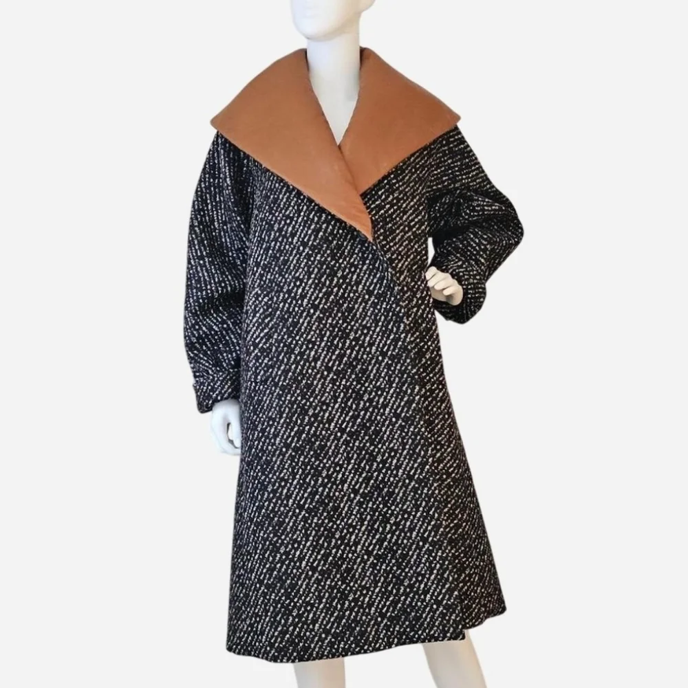 JW ANDERSON Women's Black and White Shawl‎ Collar Waddled Coat. Sz 2
